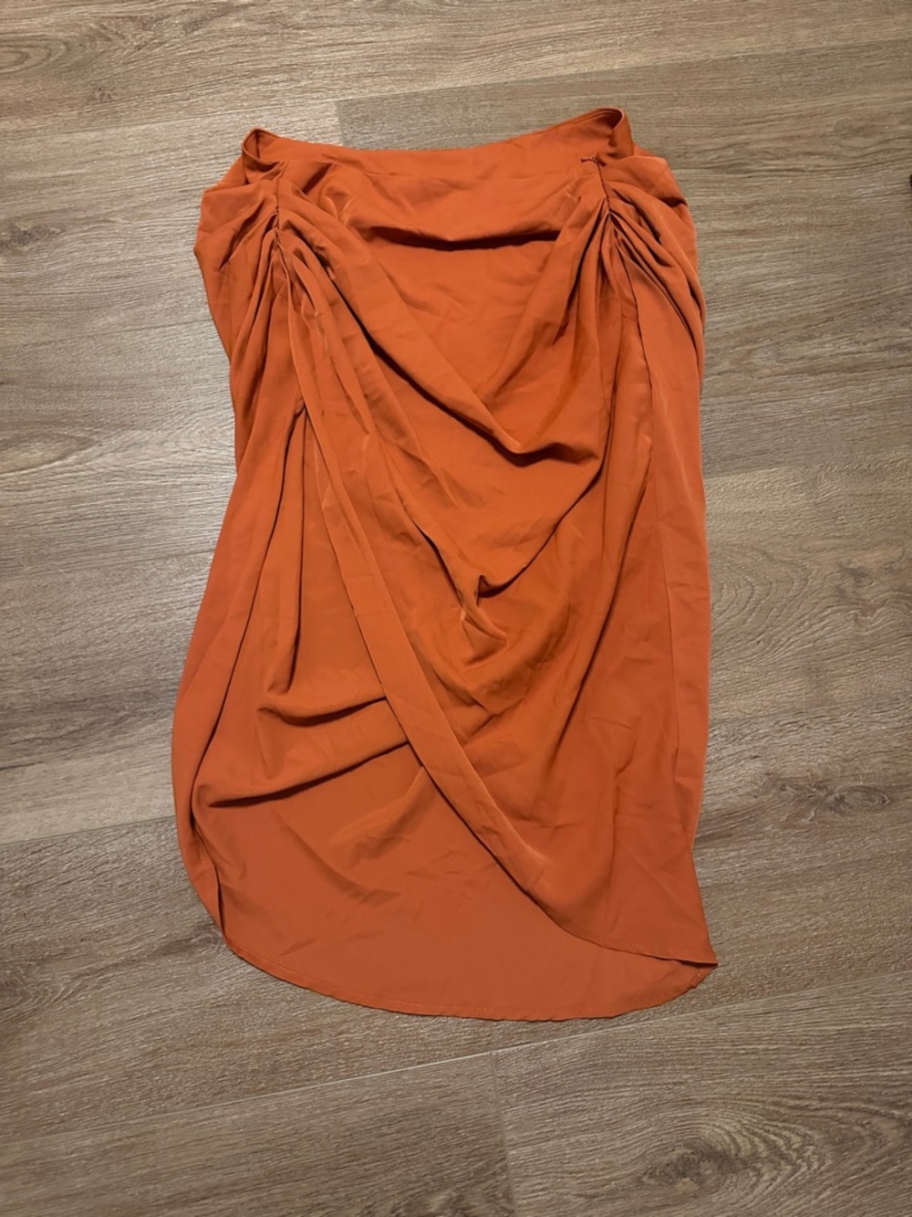 Women's Draped Orange Midi Skirt with High Slit
